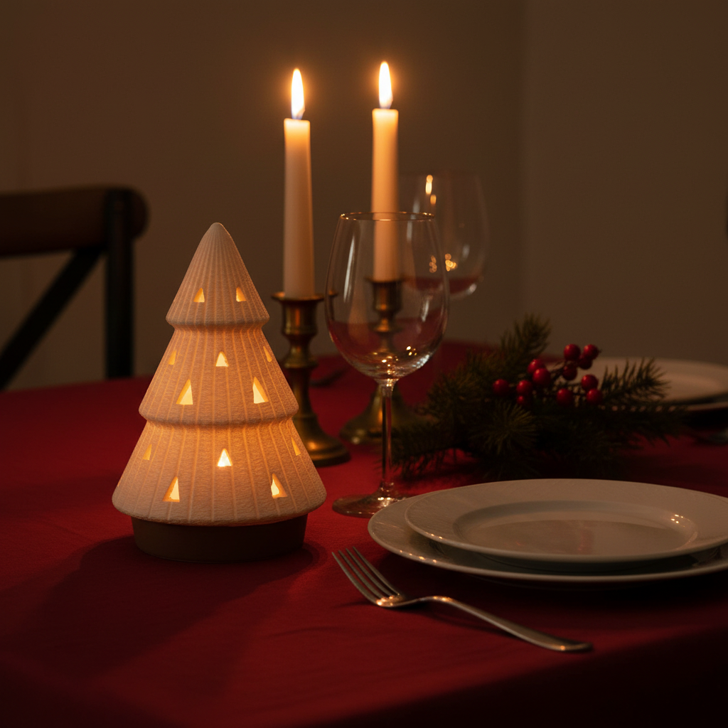 Luminária Árvore de Natal Camadas com Vela LED — Branco - Imagem 3