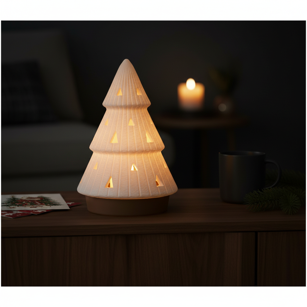 Luminária Árvore de Natal Camadas com Vela LED — Branco - Imagem 4
