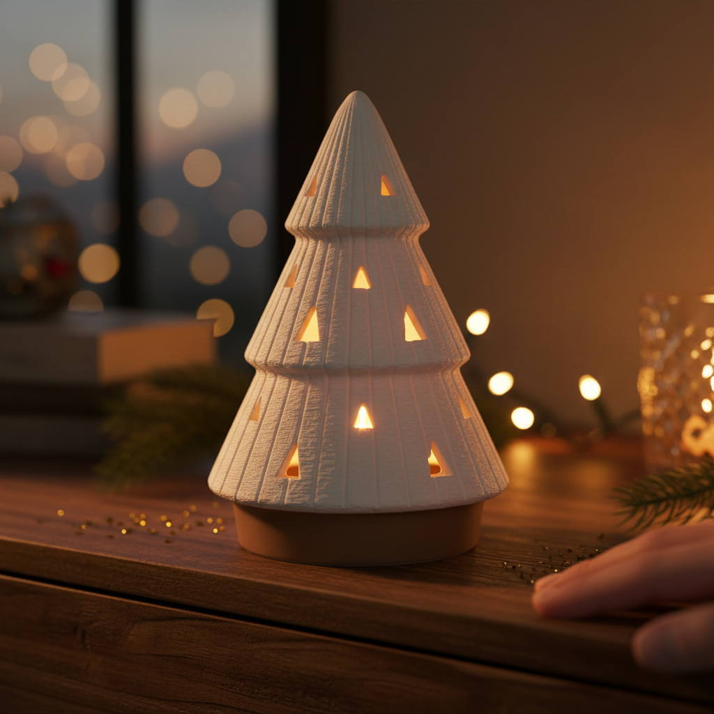 Luminária Árvore de Natal Camadas com Vela LED — Branco - Imagem 5