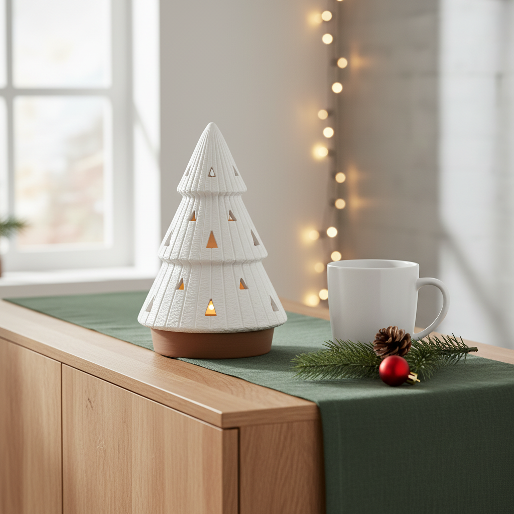 Luminária Árvore de Natal Camadas com Vela LED — Branco - Imagem 6